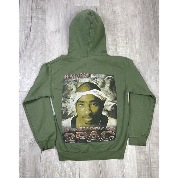 Gildan Other - VTG 2Pac Tupac In Memory Of 1971-1996 Green Hoodie Size Small Rap Y2K V